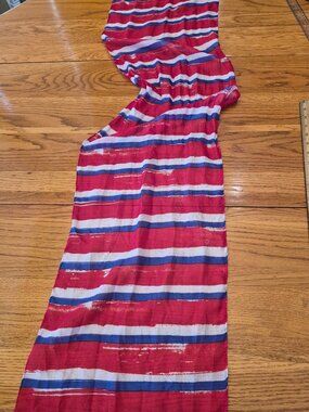 Red & Blue Striped Sheer Scarf - Lightweight Accessory 13 x 58" Long